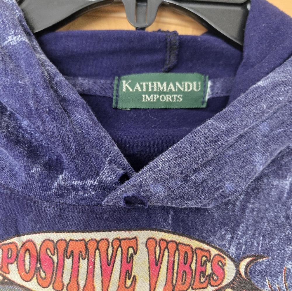 NWOT Kathmandu Imports Cropped Hoodie Butterfly Positive Vibes Blue Orange Top L - Picture 3 of 10